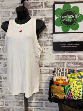 a new day White Tank Top with Small Red Heart